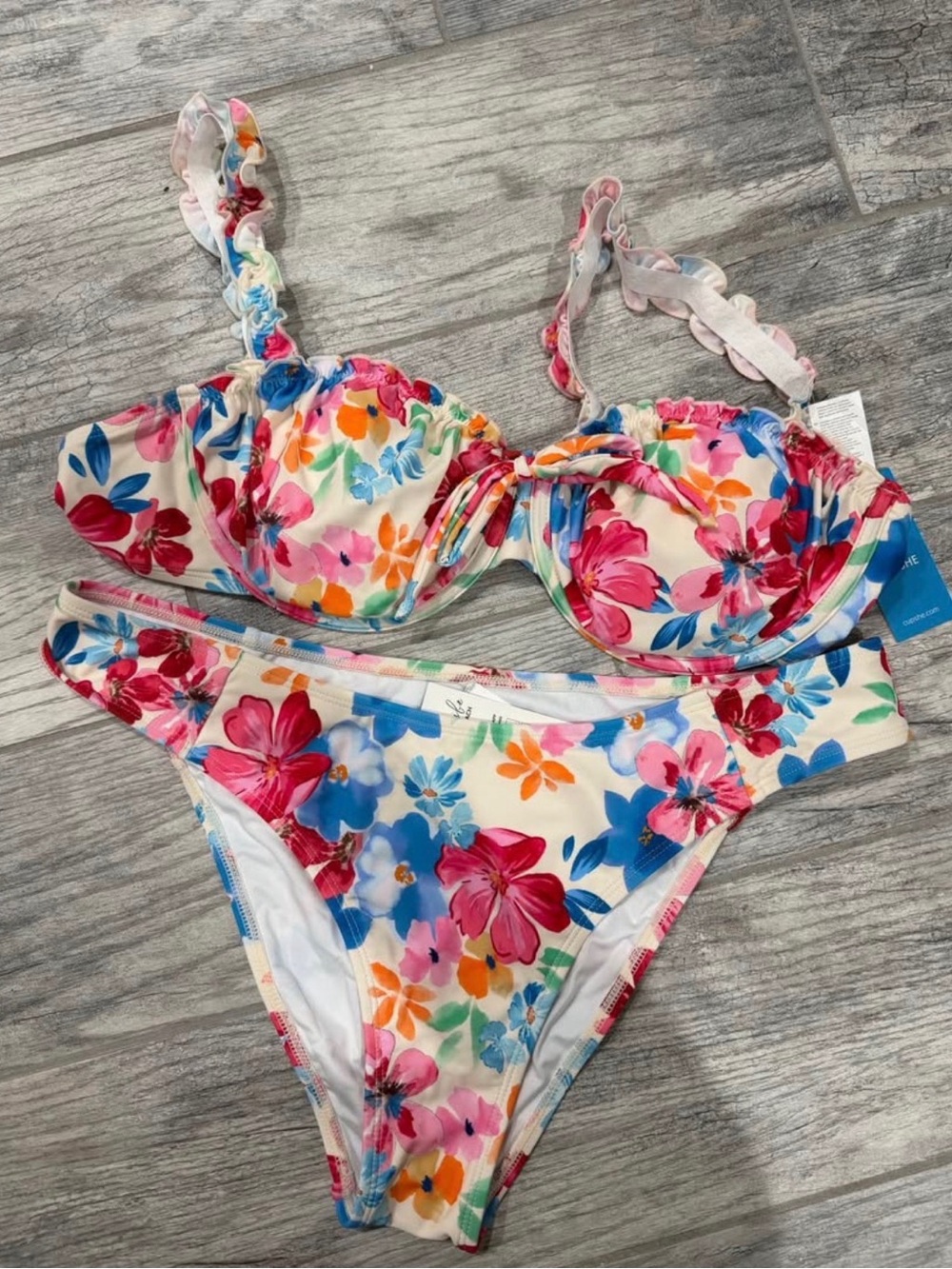 Cupshe Floral Bikini Set in Pink Blue Orange